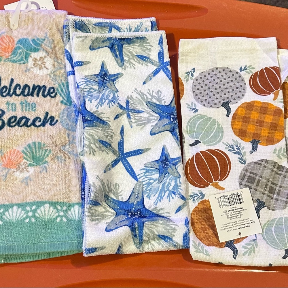 Hobby lobby Beach and Autumn Themed Hand Towels - Blue and Multicolor